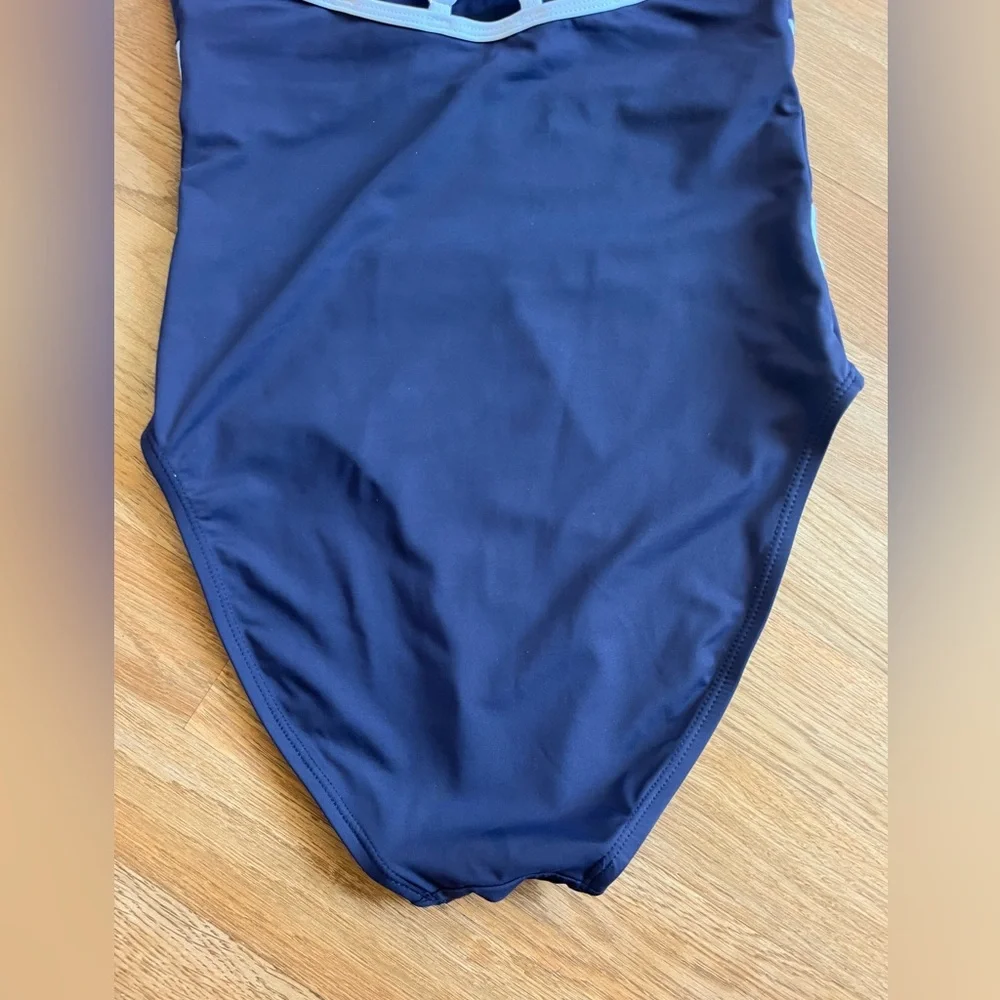 Nautica striped one-piece swimsuit Navy Blue & White Mesh Accents Women’s Small